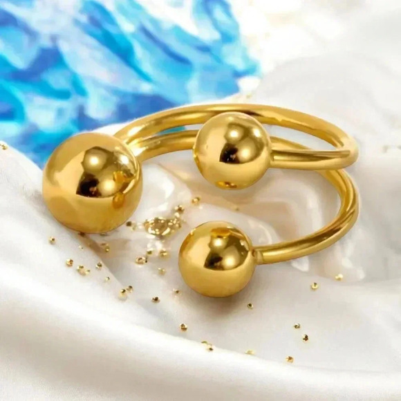 18K Gold Plated Adjustable Triple Beads Stainless Steel Statement Ring 💍✨ - Picture 8 of 11
